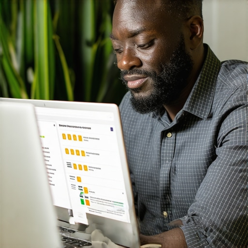 Reputation SEO in Action Business owner reviewing reputation management data on a computer