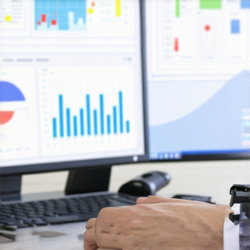 SEO Consultant Analyzing Local Search Data SEO consultant reviewing local search analytics and maps on a computer.