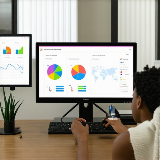 Person reviewing local SEO analytics on a laptop with charts and maps.