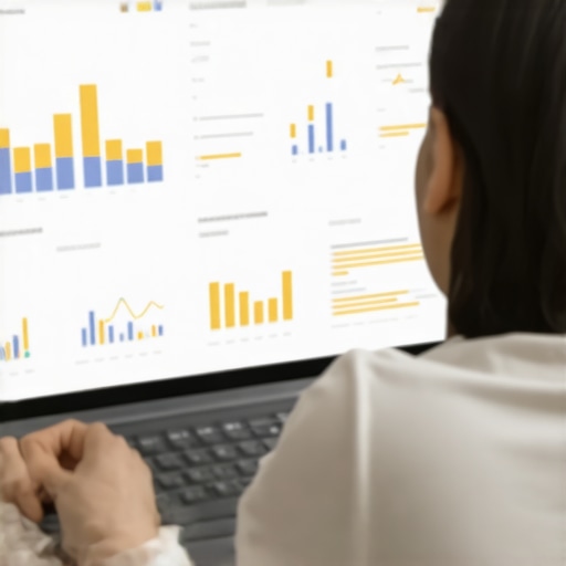 Advanced Reputation Data Analysis Person analyzing reputation management data with charts and reviews on a computer
