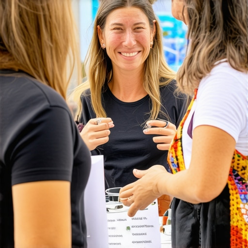 Community Engagement for Local SEO Business owner interacting with community members at a local event.