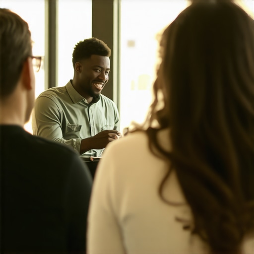 Person participating in local community event to build trust and authority.
