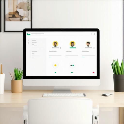 Business professional monitoring reputation management tools on screens