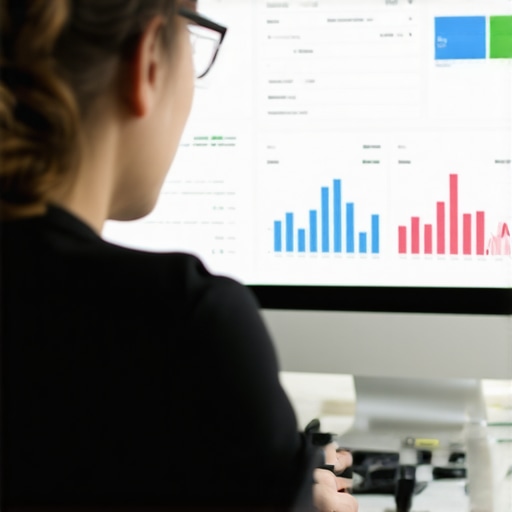 Business owner reviewing local SEO analytics on computer screen with graphs and reviews