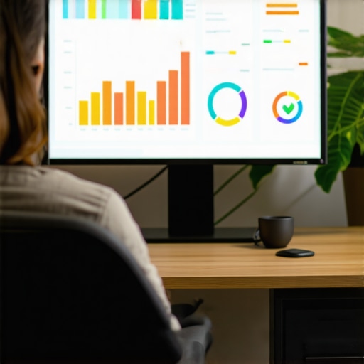 A professional analyzing local SEO metrics on a digital dashboard showing rankings and reviews