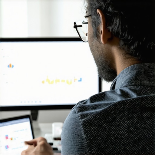 Digital marketer reviewing search rankings for reputation management.