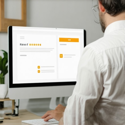 A person reviewing and responding to customer reviews on a laptop.