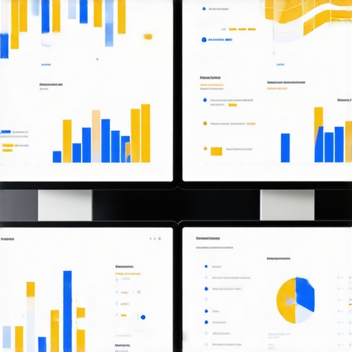 A professional analyzing SEO dashboards with graphs and charts on screens in an office