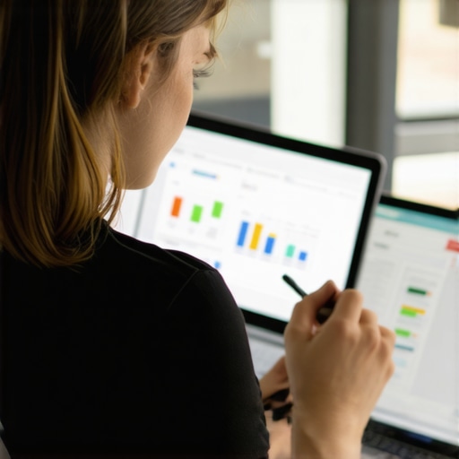 SEO Performance Dashboard Review Person reviewing local SEO metrics and rankings on a computer screen