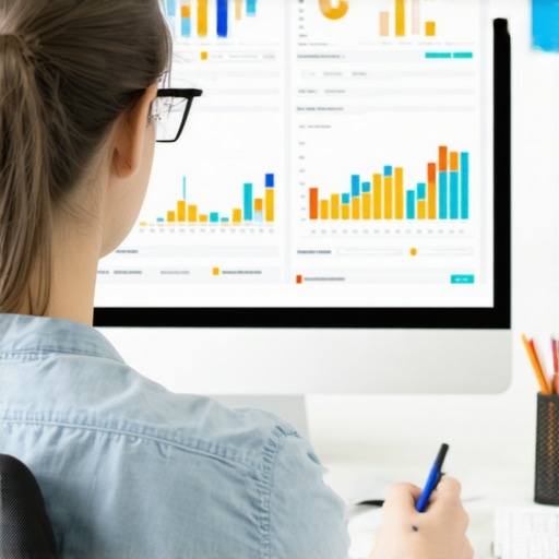 Person reviewing digital SEO analytics and reputation metrics on a monitor.