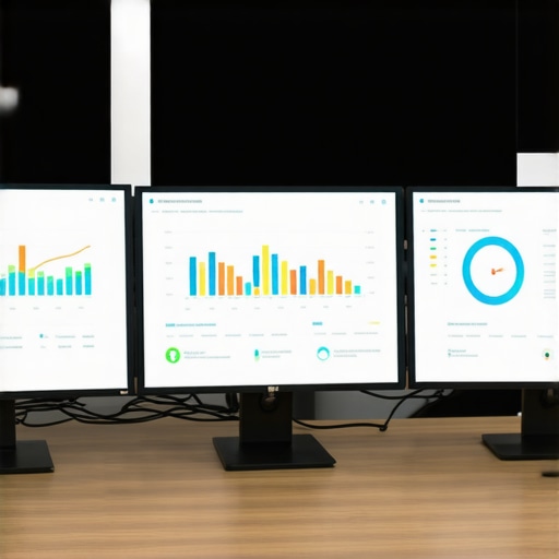 Advanced Reputation Management Tools in Action A person reviewing reputation analytics on multiple monitors in a professional setting