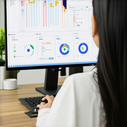 Digital Tools for Reputation Management Person analyzing reputation management dashboards on a computer screen in a modern office
