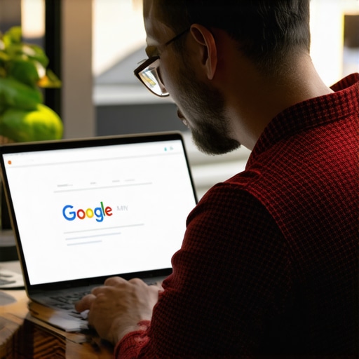 Business owner enhancing Google My Business listing with keywords and details.
