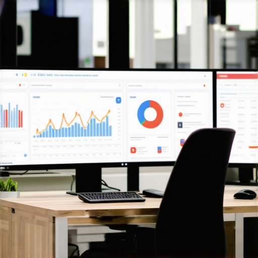 SEO professionals analyzing brand reputation with multiple digital dashboards.