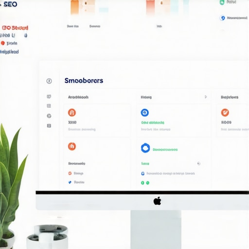 A computer monitor showing SEO analytics dashboards with SEMrush and BrightLocal interfaces.
