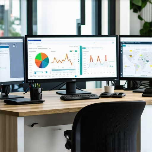 Person analyzing local SEO performance on multiple screens showing maps and graphs.