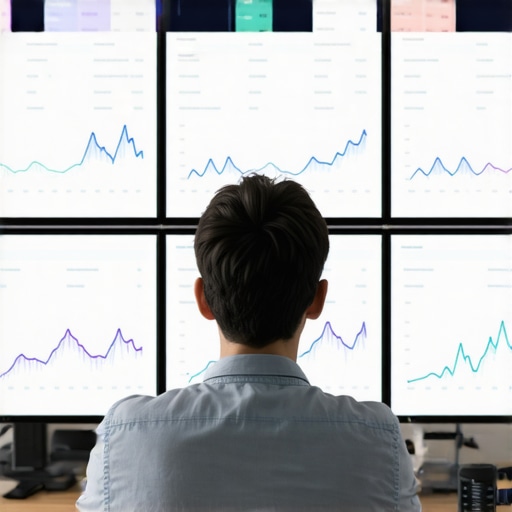 Monitoring Local SEO Performance A professional reviewing local SEO analytics on dual monitors with charts and graphs.